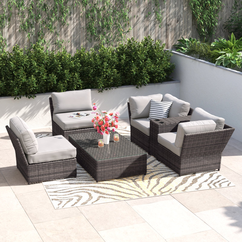 Ensemble de conversation en osier pour 4 personnes avec coussins Elodie, L 49 po x l 30 po x H 13 po