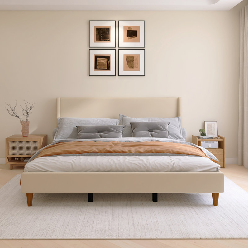 King Size Velvet Upholstered Platform Bed, King