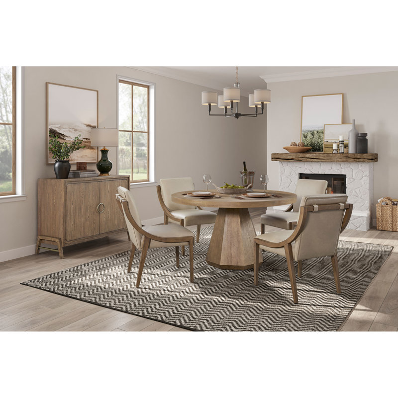 Table de salle à manger ronde, base piédestal avec placages, élégance douce moderne, 54 po X 30 po, bois massif +, paillettes brunes et attrait, éblouissement