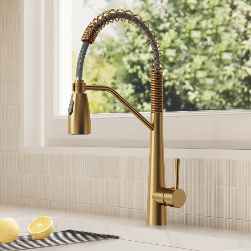 Ensemble de robinet de cuisine double - robinet d'évier rétractable et système de remplissage de pot mural, Brushed Gold