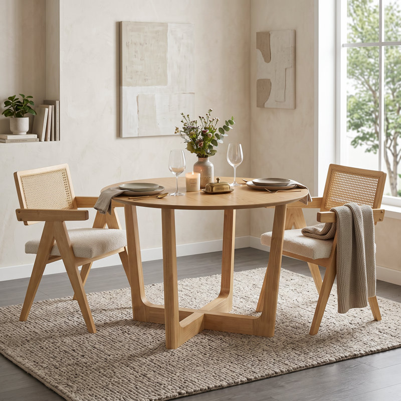 Ensemble de table de salle à manger à piédestal moderne 47 po avec 2 chaises rembourrées, Beige