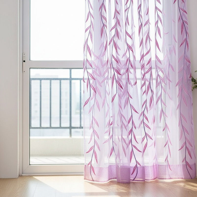 1 panneau de rideau voilage diaphane 39,37 po x 78,74 po Willow Print, Mauve