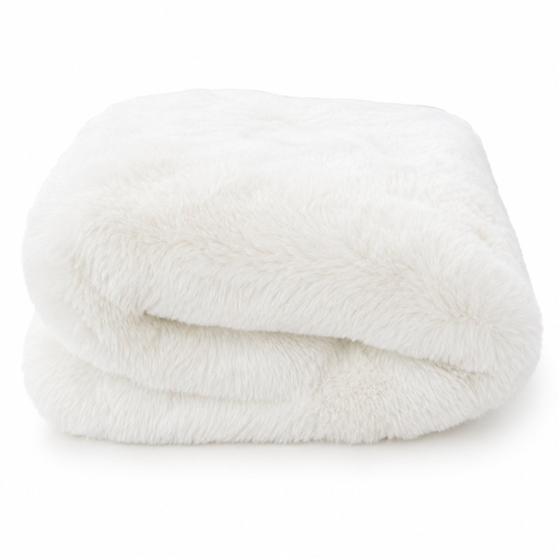 Jeté en fausse fourrure, White, 80" L x 60" W