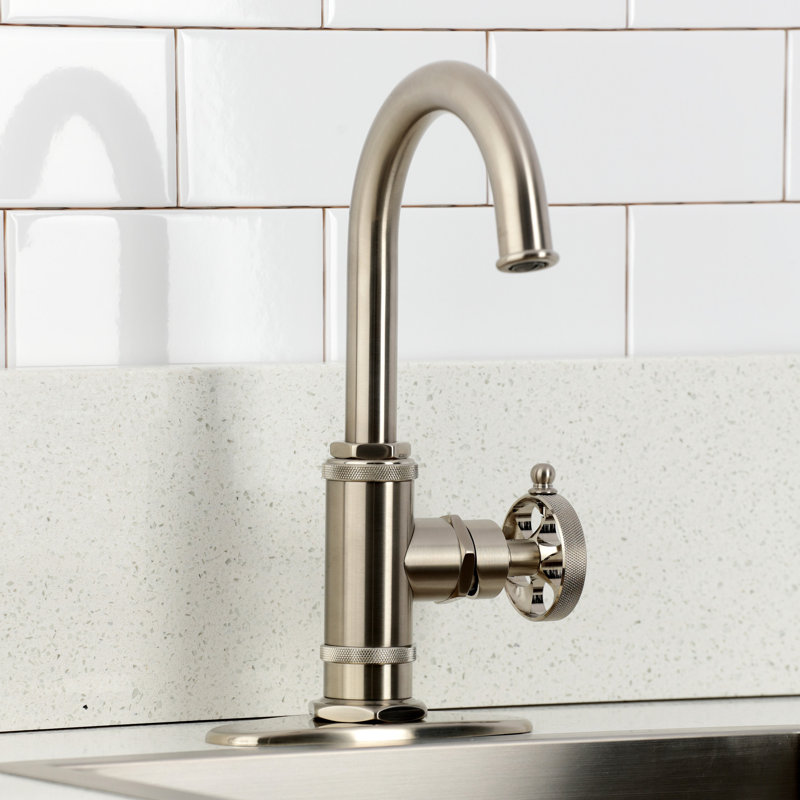 Kingston Brass Wendell Single-Handle 1-Hole Deck Mount Bar Faucet with Knurled Handle, Brushed Nickel