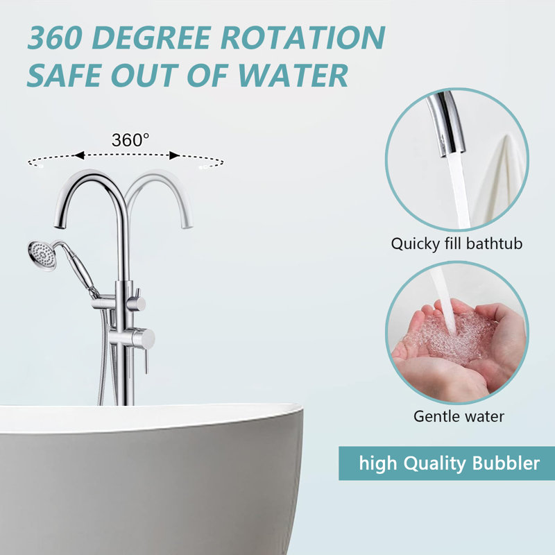 2 Handle Floor Clawfoot Tub Faucet with Diverter, Chrome