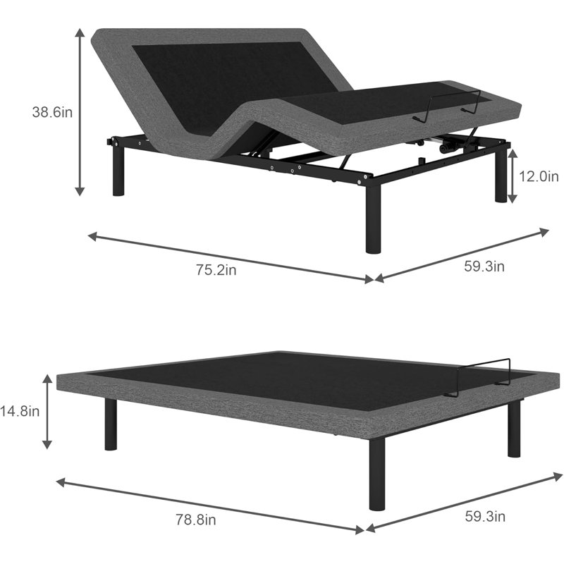 Adjustable Bed Frame, Electric Bed Base, Wireless Remote Control, Queen