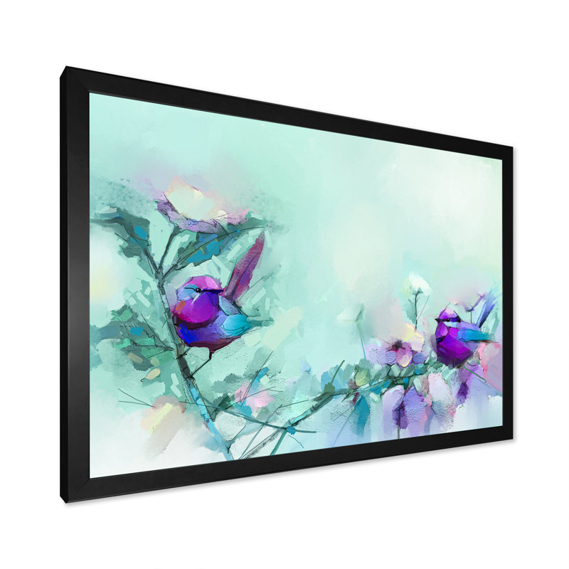 Paintbrush mauve et turquoise - Reproduction sur toile flottante, Cadre photo noir, H 30 po x l 40 po x P 1,5 po