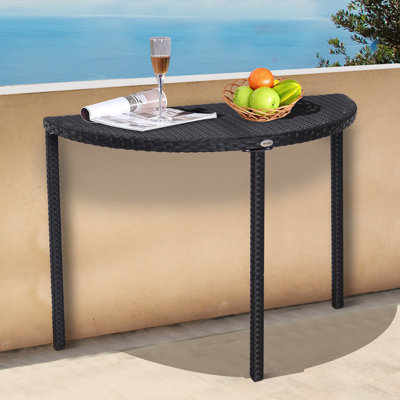 Table d'appoint demi-ronde, table basse en rotin avec structure en métal gris