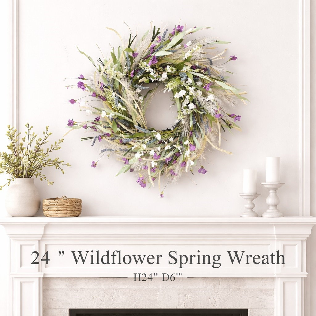24" Handcrafted Lavender Wildflower Wreath