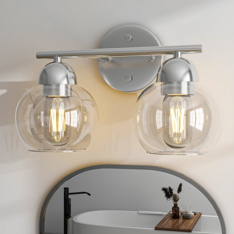 Éclairage pour salle de bain Daryll, Transparent, Deux lumières, Nickel brossé