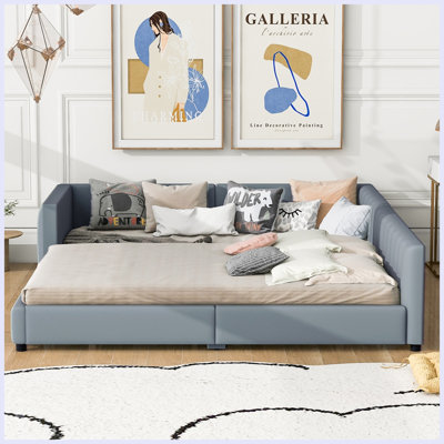 Lit plateforme tapissier grand et simple TG, lit mère et enfant, similicuir