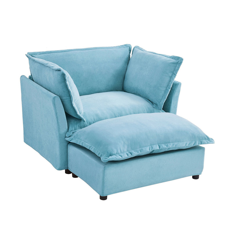 Chennova Modern Accent Chair With Movable Ottoman And Chenille Upholstery, Blue