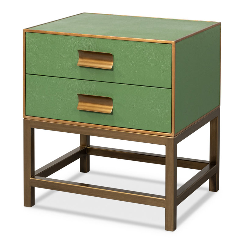 Shagreen 2 - Drawer Solid Wood Nightstand, Green