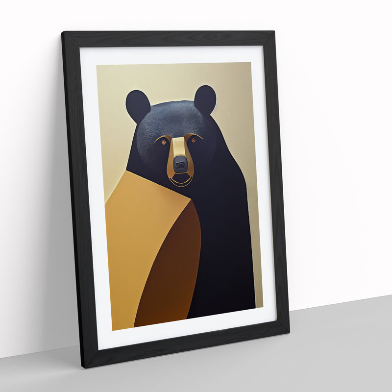Traditional Bear No.3 Abstract - Wall Art, Black Picture Frame, 36cm H x 27cm W, White