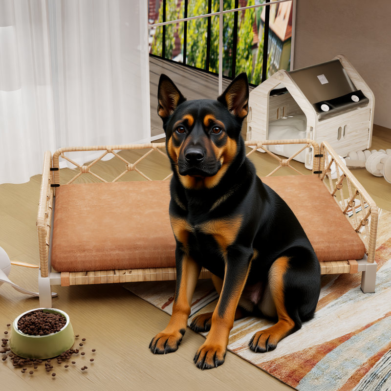 Lit pour chien en rotin tissé à la main avec coussin Classic