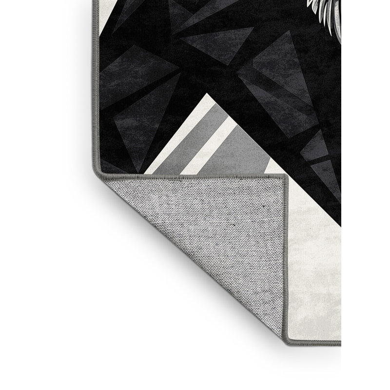 Machine Washable Pavli Baboon Modern Geometric Rug in Gray – Gray Binding, 7 x 10