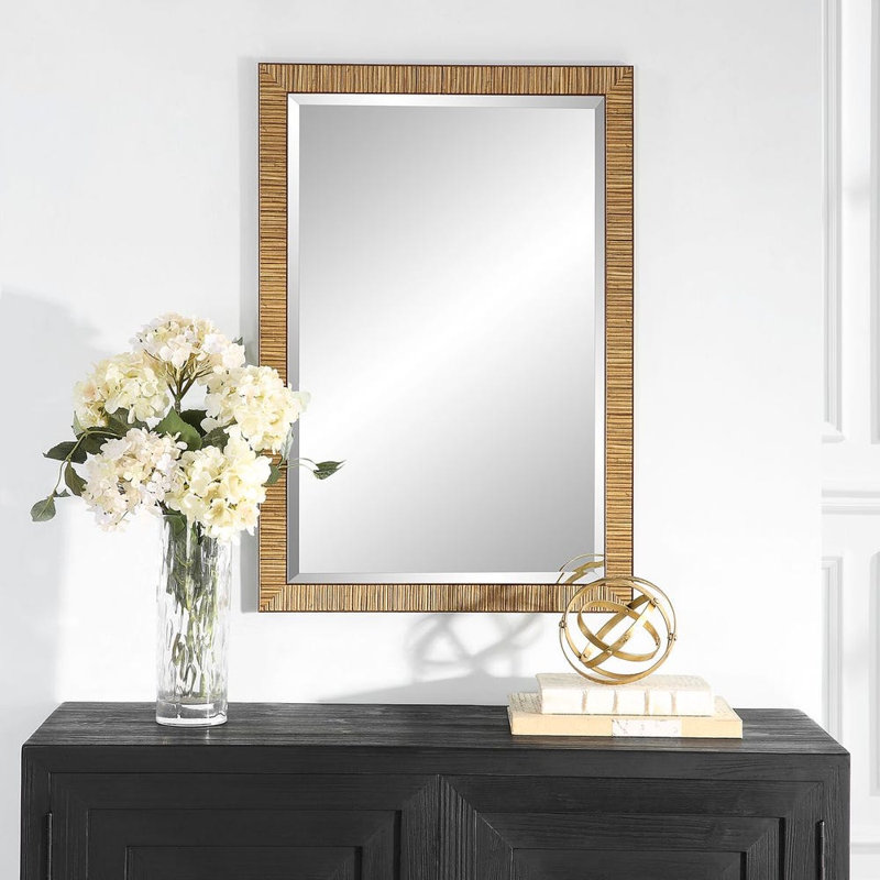  Miroir mural avec cadre H 32 po avec cadre brun foncé et verre biseauté