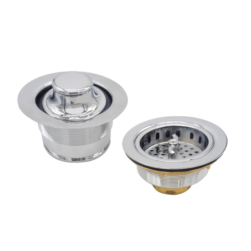 COMBO PACK 3-1/2" Wing Nut Twist Style Kitchen Sink Basket Strainer and Waste Disposal Drain Trim, Polished Chrome