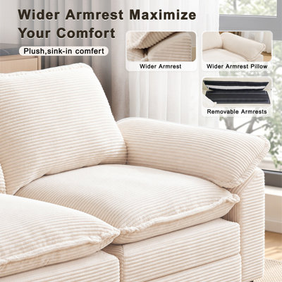 69" Cloud Corduroy Upholstered Sofa with Extra-Wide Armrests
