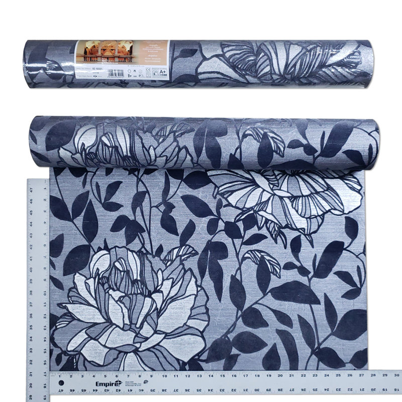 Rouleau de papier peint en relief 3d 33 pi x l 27 po modern Sara, Bleu, onyx, argent