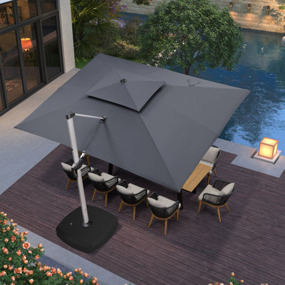 Parasol rectangulaire avec base à roulettes 156 po x 120 po Riksons, gris