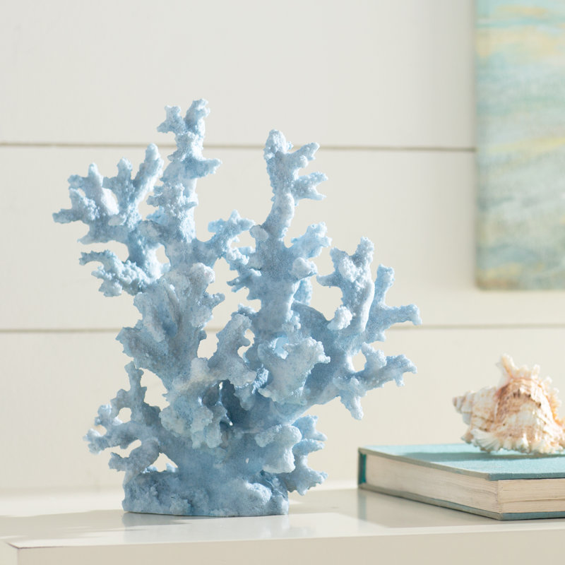 Blue Polyresin Coral Sculpture, Coastal Home Decor Statue, for Mantel, Tabletop, Sideboard, or Desk, 10” x 6.5” x 10”