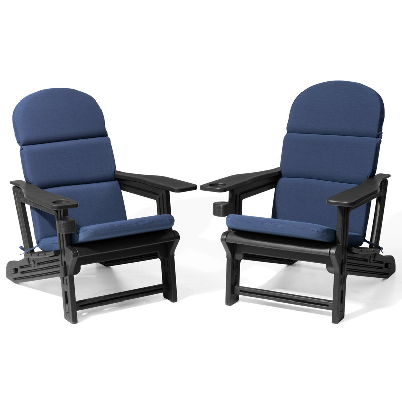Ensemble de chaises d'extérieur Hdpe Adirondack avec coussins amovibles et porte-gobelet, Navy