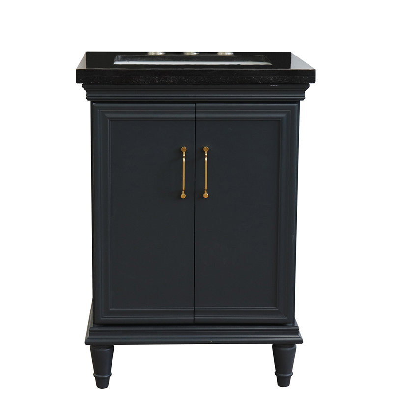 Ilfracombe 25'' Single Bathroom Vanity with Top, Dark Grey, Black Galaxy Granite