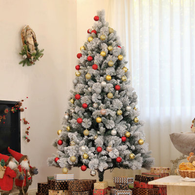Arbre de Noël artificiel enneigé 6,5 pi avec 350 lumières claires, 1107 branches, support en métal et arbre de Noël articulé