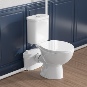 Upflush Toilet for Basement-Macerating Toilet with 600W Macerator Pump with 4 Water Inlets for Bathroom, Sink, Laundry