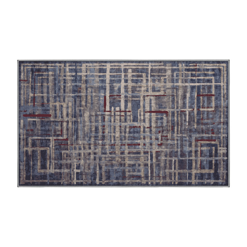 Machine Washable Gray Area Rug, Rectangle 5' x 7'