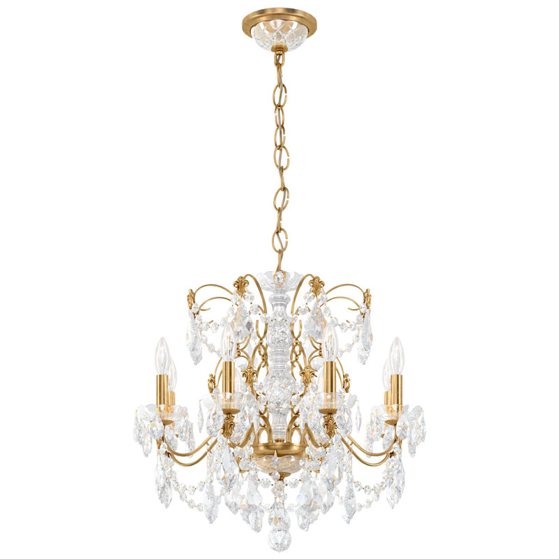 Century 8 - Light Candle Style Chandelier, Heirloom Gold, Heritage Handcut Crystal Clear