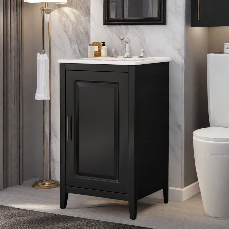 Meuble-lavabo de 20 po avec lavabo en céramique, Noir, noir, noir, noir