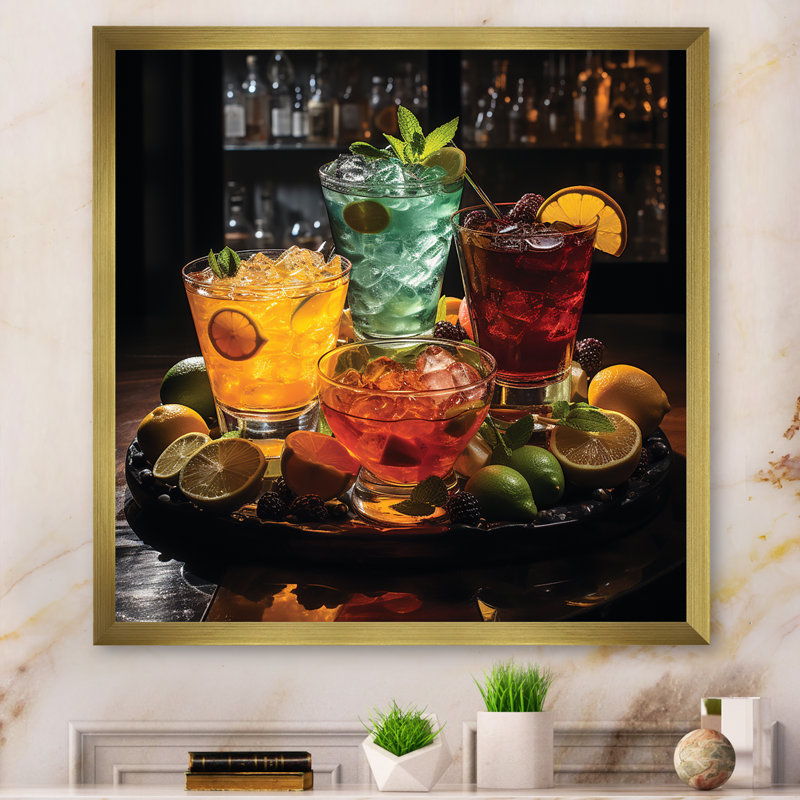 «Cocktail Impression I» sur toile, Encadrement doré, H 24 po x l 24 po x P 1 po