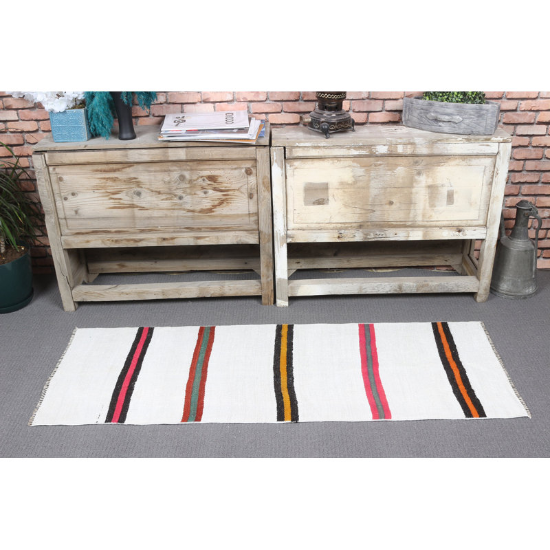 Tapis turc antique à motif Oushak rayé rose idéal pour la cuisine ou le vestibule