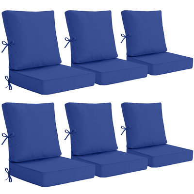 Outdoor Chair Cushions 20 x 20 x 4 Inch, Outdoor Replacement Cushion Set of 6, Back & Seat Patio Cushions for Outdoor Furniture, Weather Resistant Patio Chair Cushions with Removable Cover and Straps, Navy