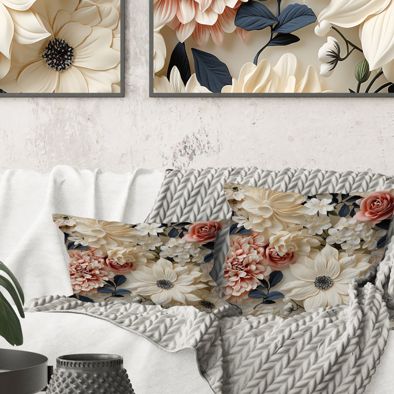 Crème délicat coquelicots fleurs III - coussin à imprimé floral