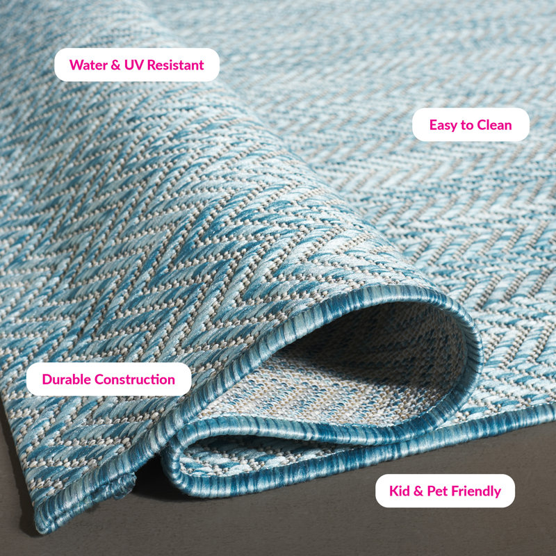 Casmir Aqua/Grey Indoor/Outdoor Rug, Rectangle 122 x 170 cm