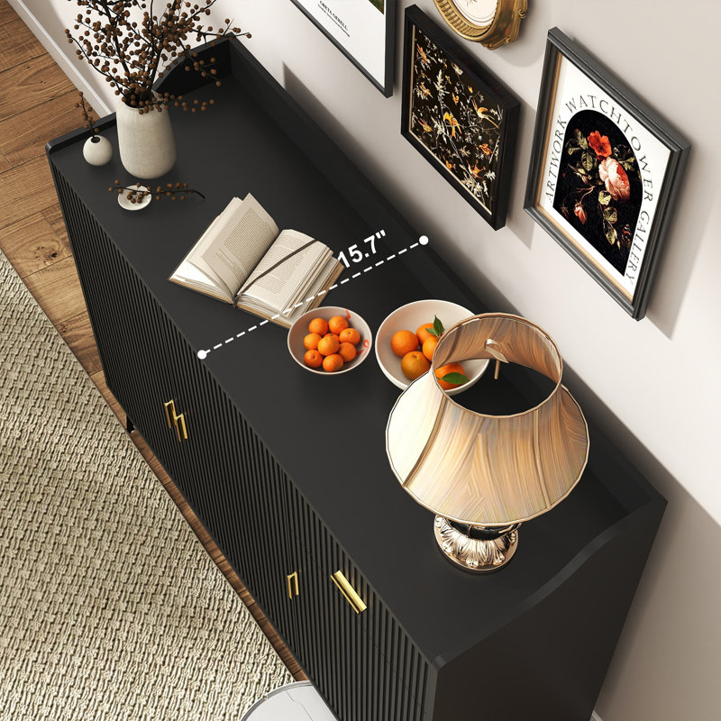 47" Sideboard Buffet, Modern 4 Doors Credenza Storage Cabinets with Adjustable Shelves