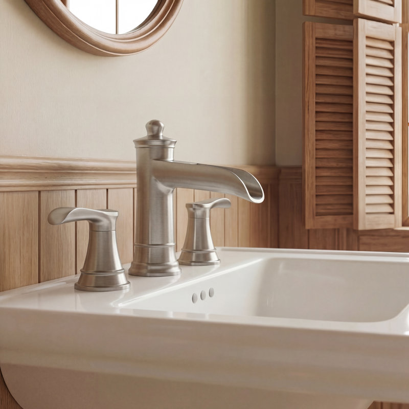 Widespread Waterfall 2-Handle Bathroom Sink Faucet with Drain Assembly, Brushed Nickel