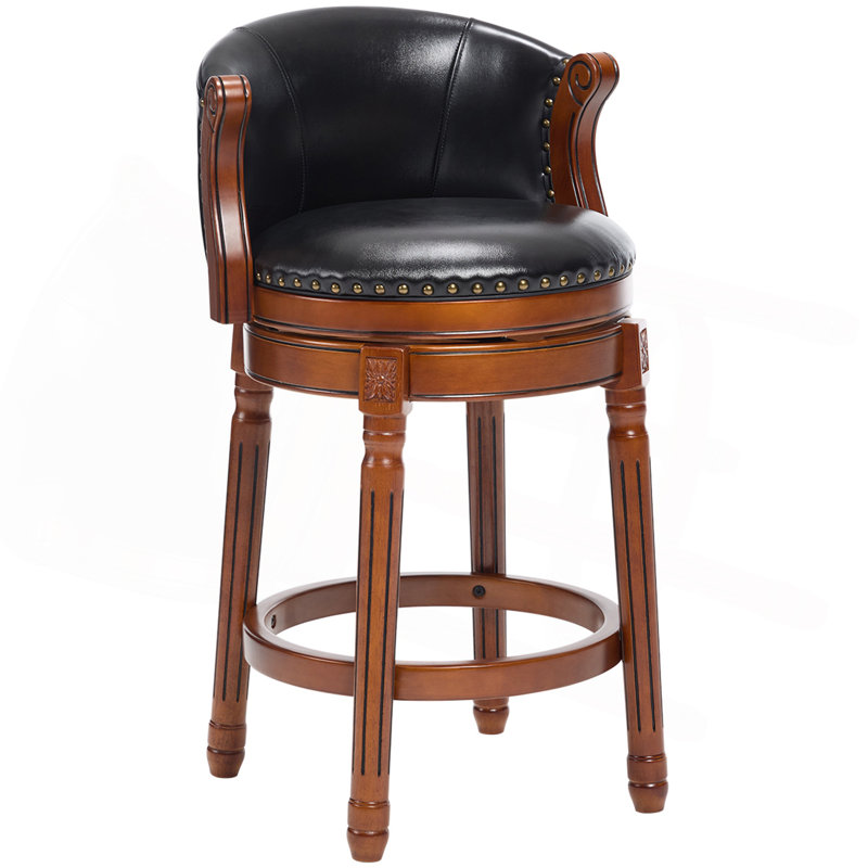 Cow Top Leather Wooden Bar Stools, 360 Degree Swivel Bar Chair With Backs,Bar Height Couner Height Barstools  For Home Kitchen Dining Room And Bar Room(1Pc)