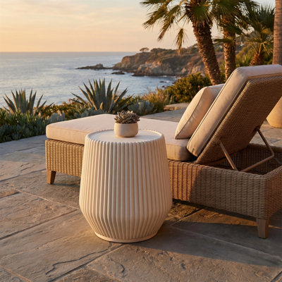 16.54" Off-White Magnesium Oxide Fluted Side Table