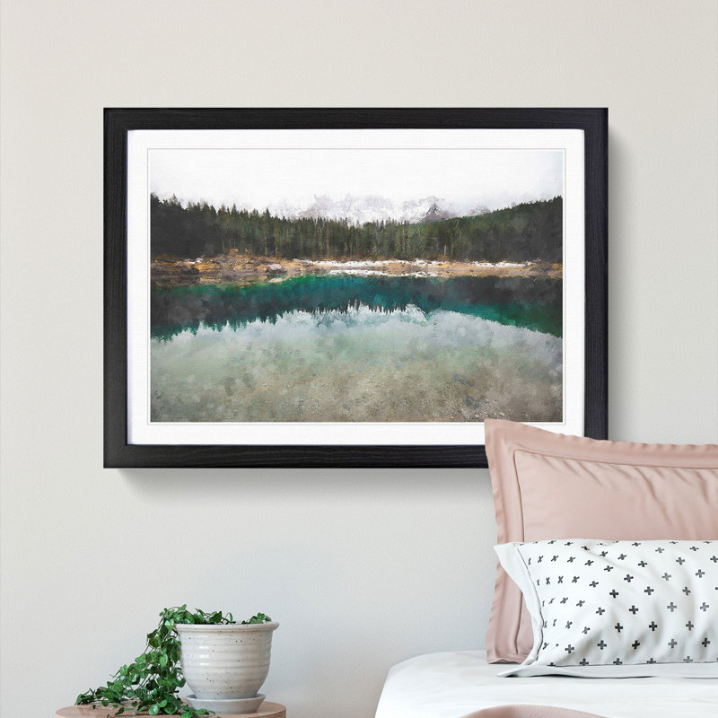Lake of Carezza Nova Levante Italy - Picture Frame Painting Print, 24cm H x 33cm W x 2cm D, Black Framed