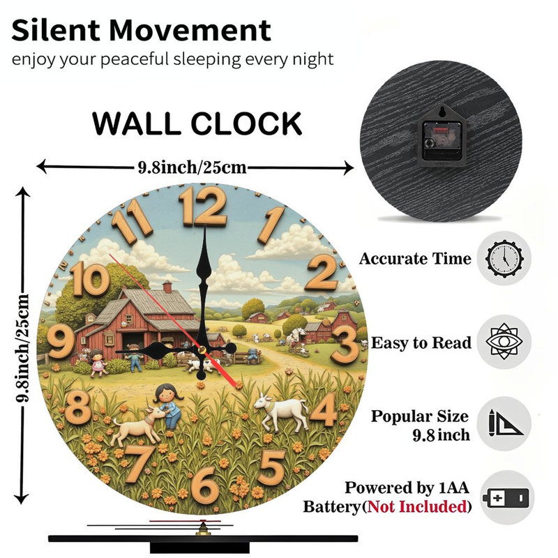 scène de ferme horloge rustique enfants animaux campagne