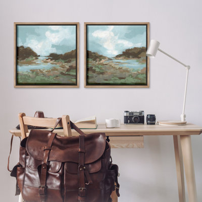  «Winding River Landscape Scene», ensemble de 2 toiles flottantes encadrées par June Erica Vess
