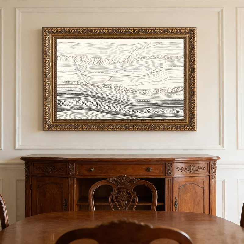 Art mural en toile noyer doré encadré pour le salon, la chambre à coucher, le bureau ou le vestibule - Décoration murale décorative avec motif de vagues