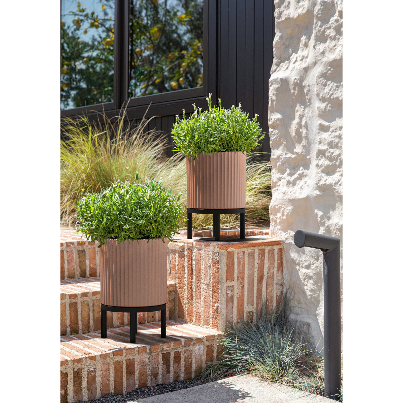 Demi Series Planter with Stand, 1, 16" H x 10.5" W x 10.5" D, Terracotta/Black