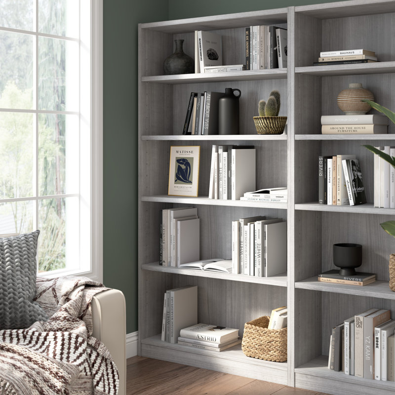 Doyno Tall 5 Shelf Bookcase, Storage and Display Bookshelf for Home Office and Living Room, Gray