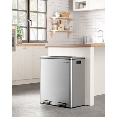 2 x 8 Gallon Stainless Steel Multi-Compartments Trash Can with 15 trash bags