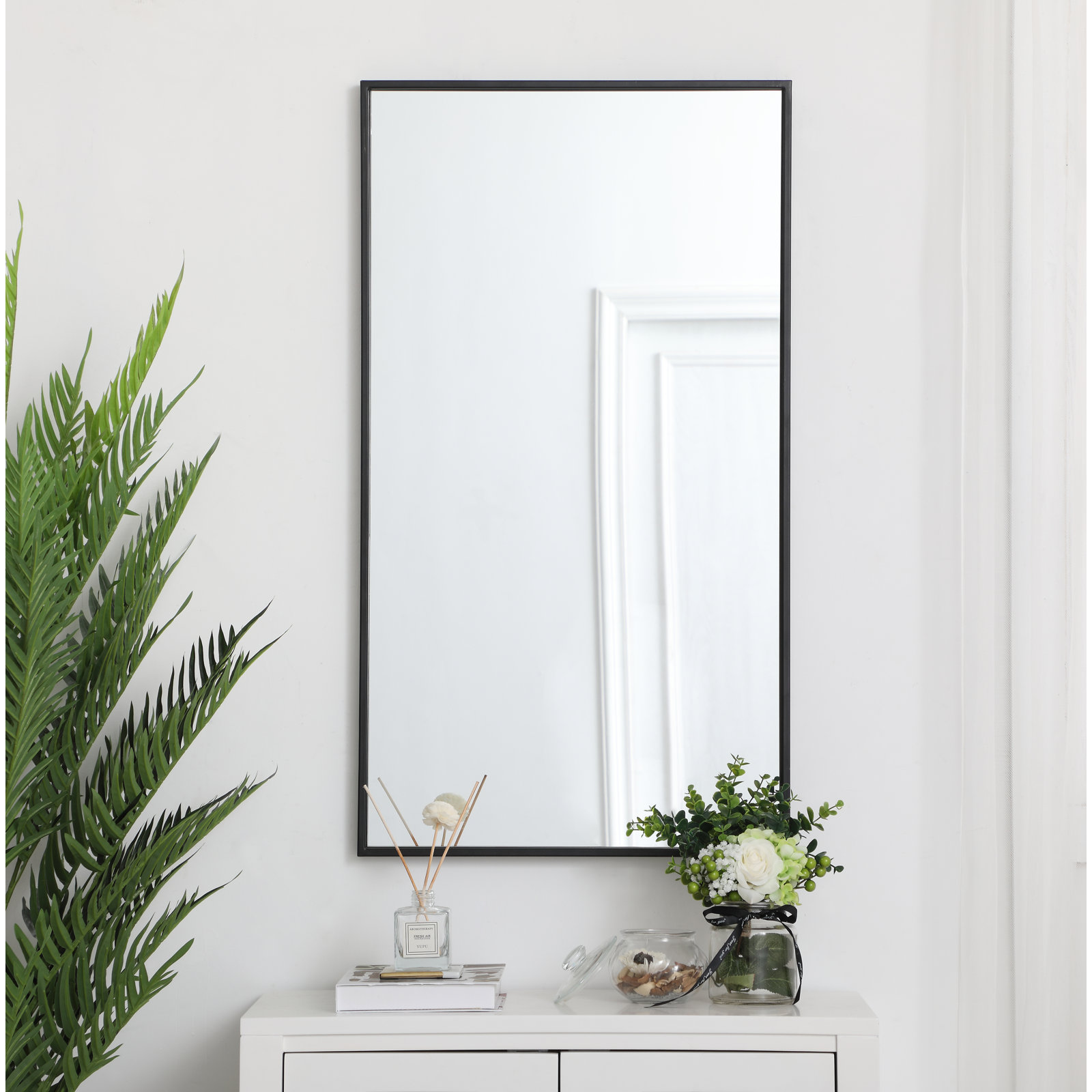 Sabine Metal Rectangle Wall Mirror, 36" x 20", Black
